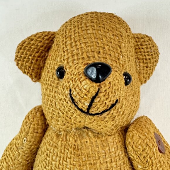 Vintage Beige Burlap Jointed Teddy Bear Stuffed Animal 9" Button Joints - Picture 2 of 7